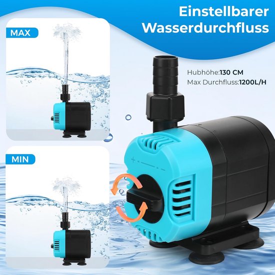 Mini-waterpomp 15W 1200L/H, ultrastille aquariumpomp met hoge slag, Mini dompelbaar, waterpomp dompelpomp transportpomp aquariumpomp fonteinpomp voor aquarium vijver tuin van Merkloos	 — afbeelding 3