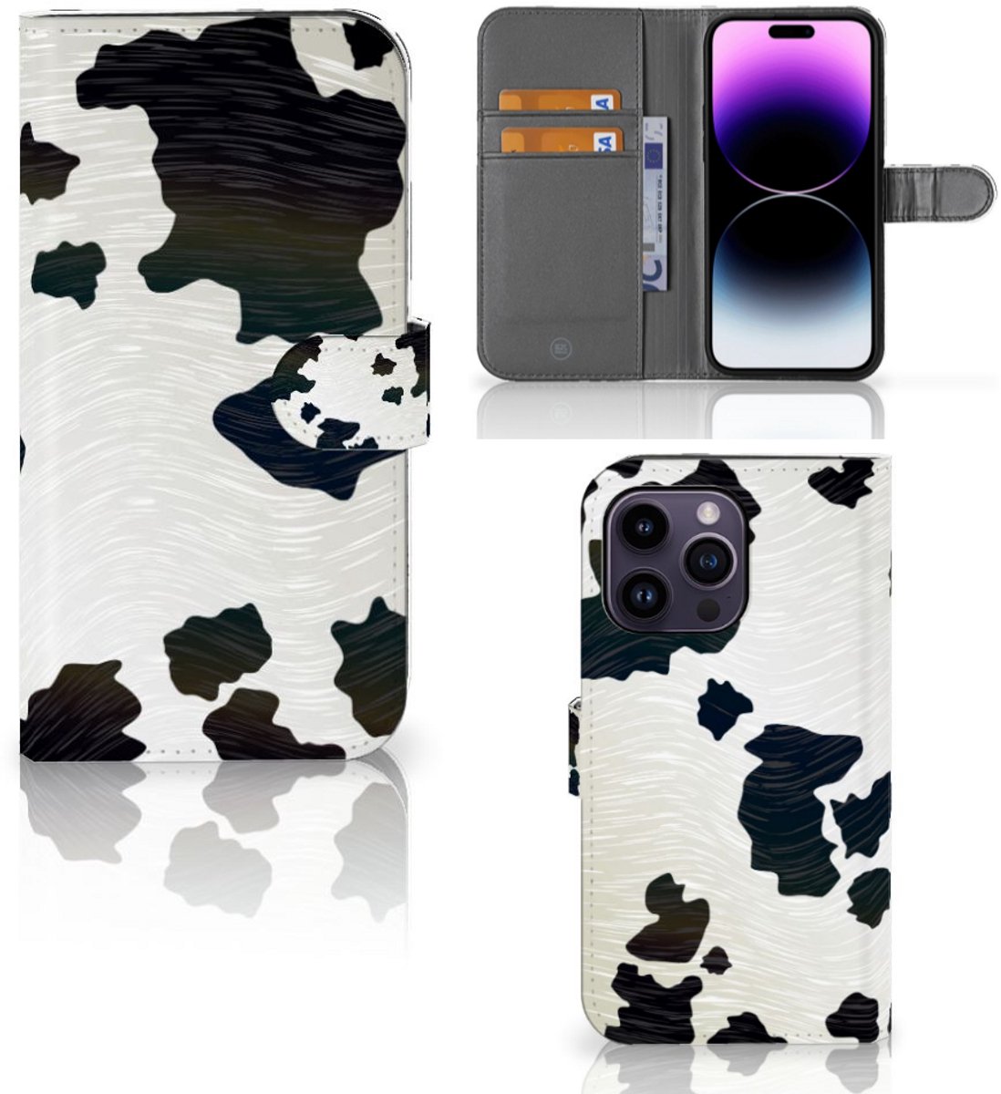 iPhone 15 Pro Max Telefoonhoesje met Pasjes Koeienvlekken