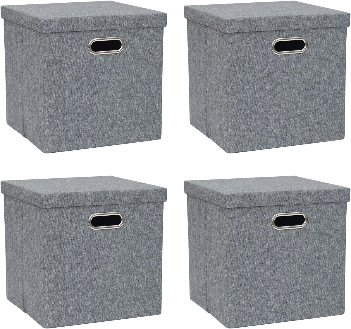 Vouwbare Opbergdozen met Deksel - 4 Stuks, Grijs - Organizer voor Thuis en Kantoor