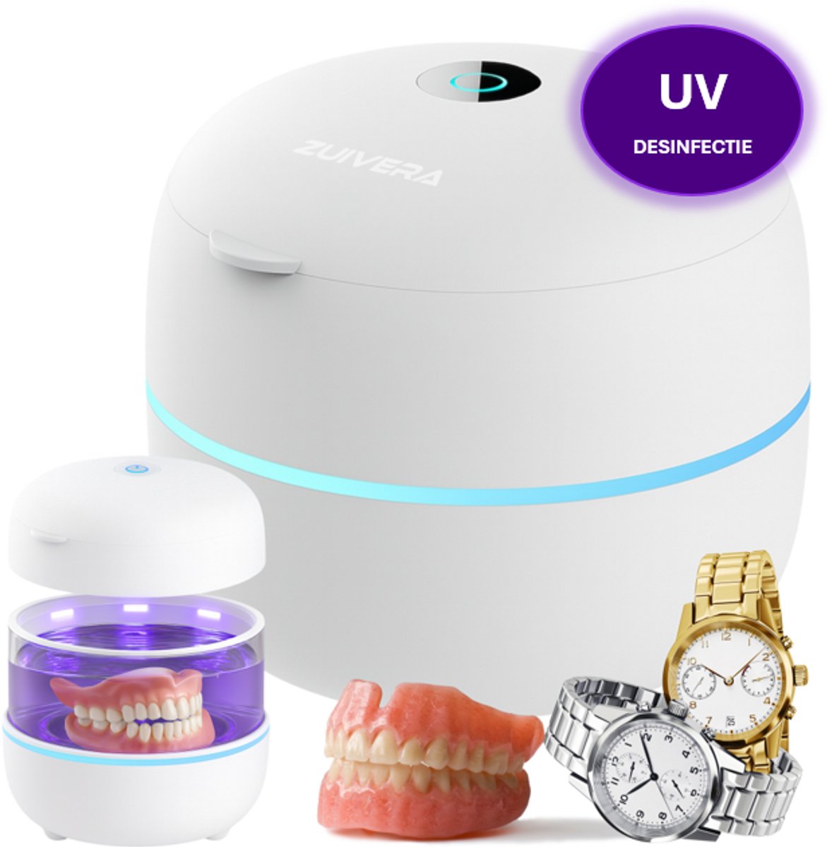 Zuivera® Ultrasoon Reiniger - Kunstgebit Reiniger - Retainer Cleaner - Sieraden Reiniger - 200ML - Wit - 24W - Ultrasone Reiniger