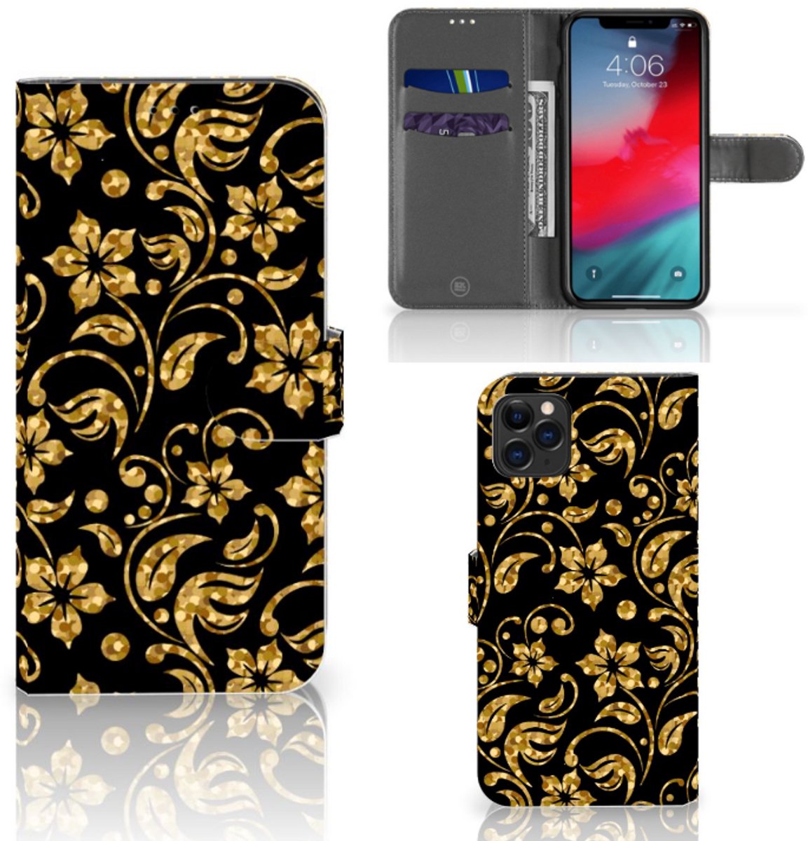 Apple iPhone 11 Pro Max Hoesje Gouden Bloemen