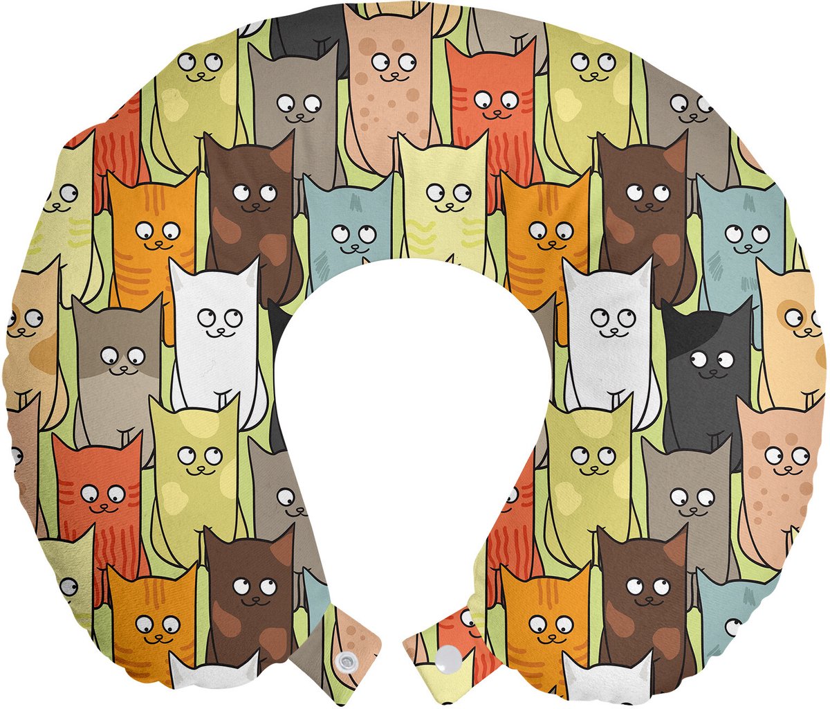 ABAKUHAUS Katten Reiskussen Neksteun, Grappige Kleurrijke Cartoon, Schuimrubberen Reisaccessoire voor Vliegtuig en Auto, 30x30 cm, Meerkleurig