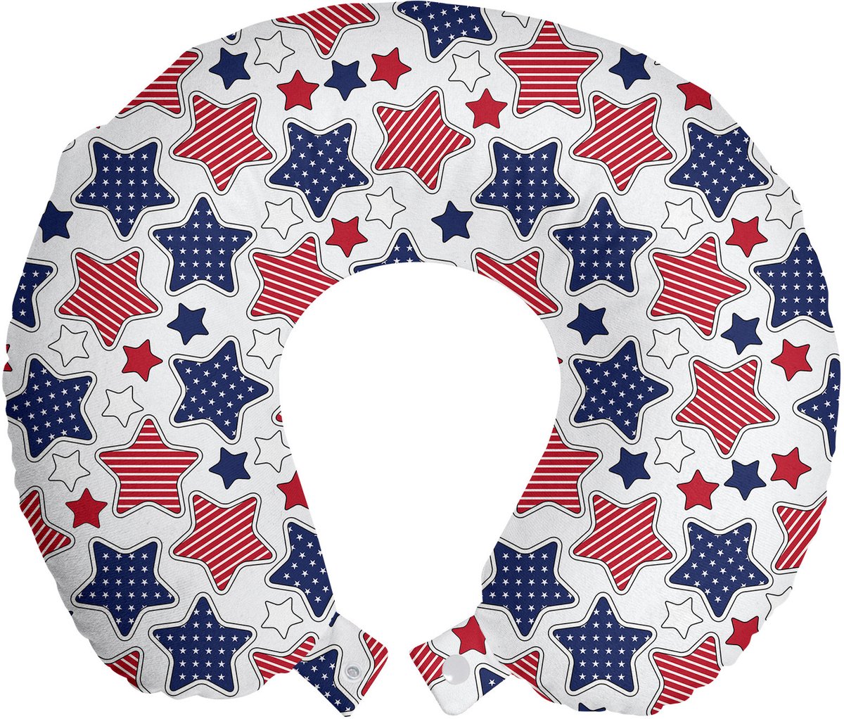 ABAKUHAUS USA Reiskussen met neksteun, ster met vlaggen, schuimrubberen reisaccessoire voor vliegtuig en auto, 30x30 cm, indigo rood wit