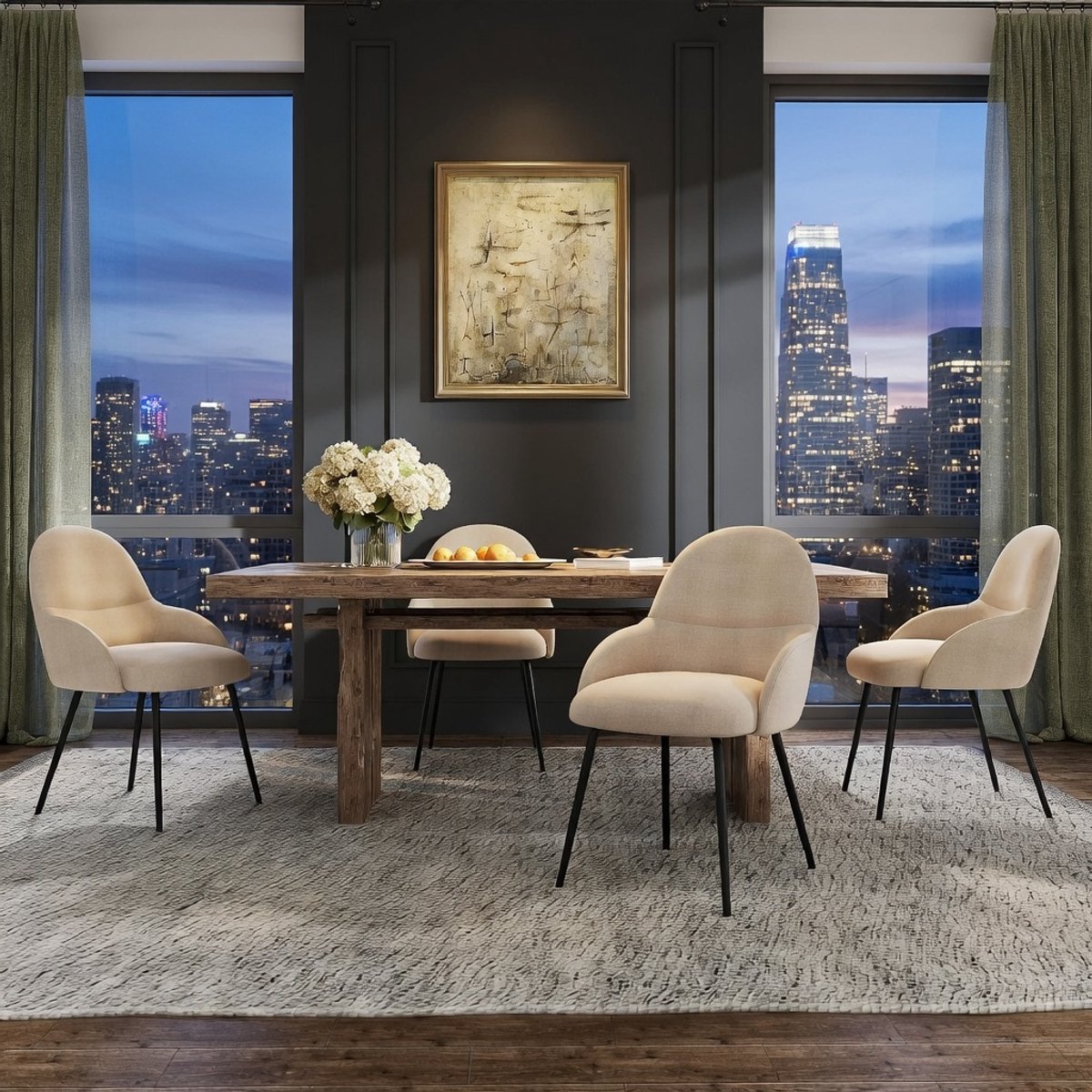 Moderne Eetkamerstoelen Set van 6 – Ergonomische Gestoffeerde Stoelen met Armleuningen – Luxe Linnen Bekleding – Metalen Poten – Comfortabele Keuken- en Woonkamerstoelen – Novihome