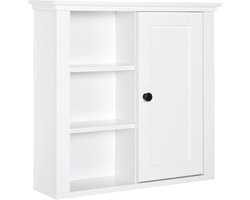Hoge wandkast voor badkamer of toilet met 1 deur en 3 nissen - Wit MDF
