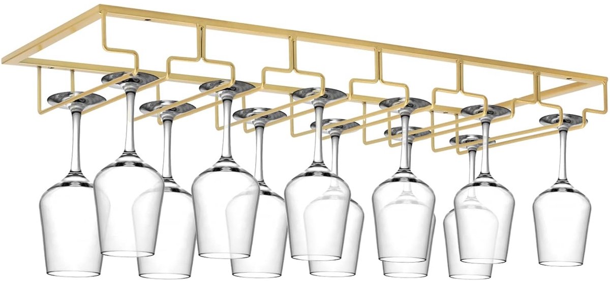 Wijnglazenhouder - Goud - 18 Glazen - 60 cm x 22,5 cm x 6 cm - Wijnglazenrek - Wijnglazenhouder Ophangrek - Glasophangrek - Glazenrek - Wijnglazen houder - Wijnrek