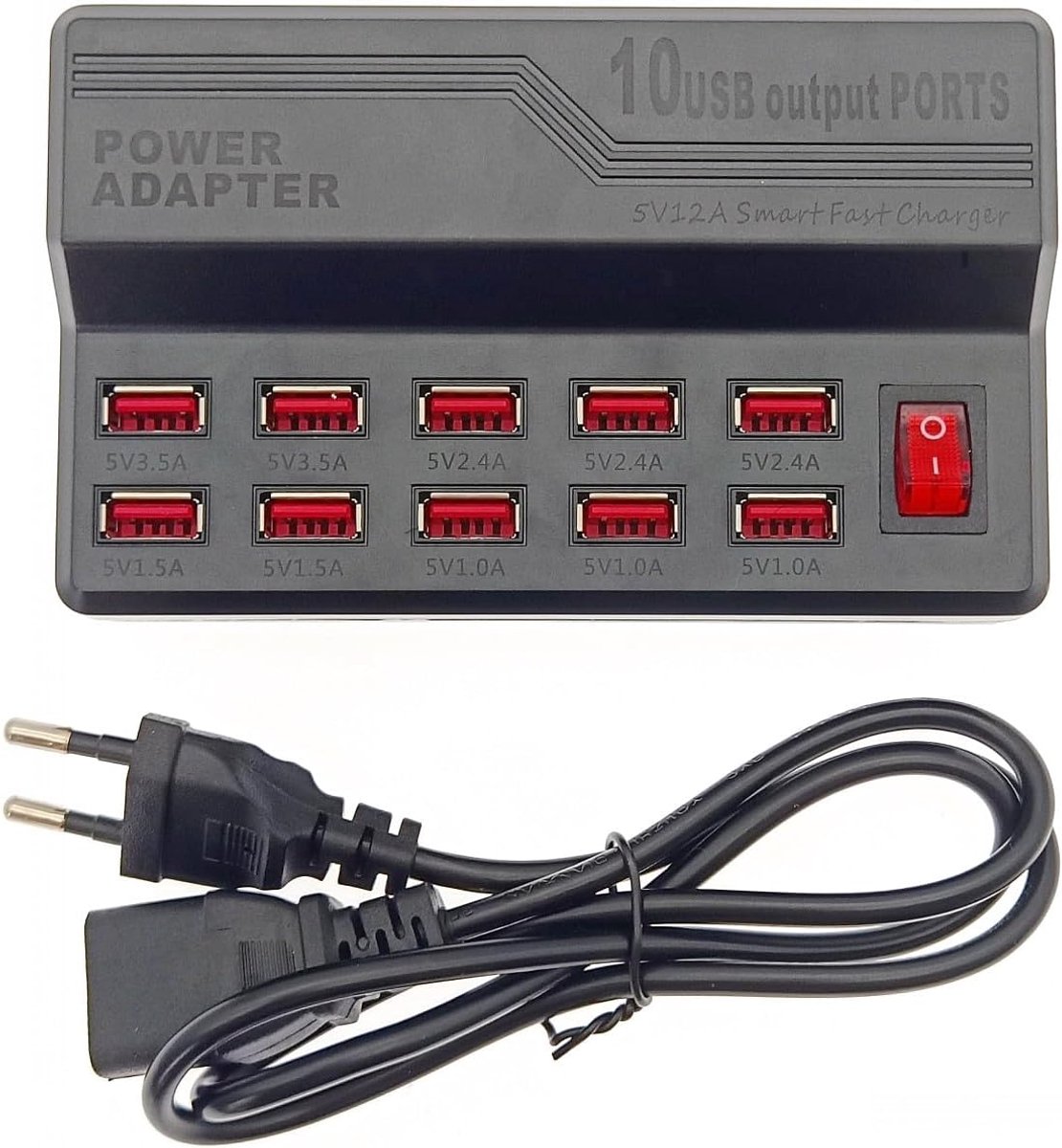 60W USB-oplader met 10 poorten - Multi-port laadstation voor snelle oplading