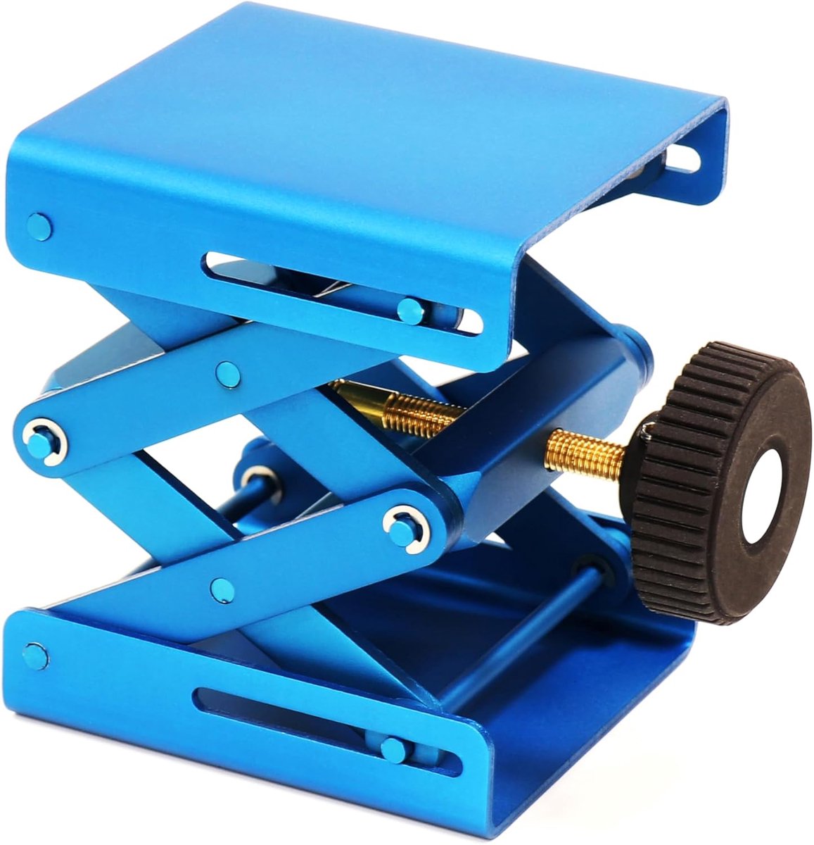 Ondersteunende Lab Jack voor Tafel, Aluminium, Blauw, Max. Hoogte 5.5", Platform 3.15" x 3"