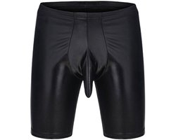 Short Met Penis Slurf - Zwart - Latex Wetlook - Boxer - BDSM
