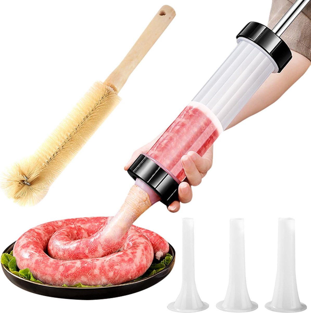 ZSMJAER Worst vulmachine, handmatige worst vulmachine met 3 vulbuizen,professionele vulbuizen voor zelfgemaakte worst
