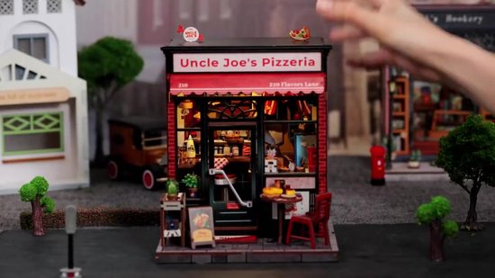 CuteBee Miniatuurhuisje - Modelbouw - Modelbouwpakket - 3D Houten Puzzel - DIY Bouwpakket Volwassenen - Constructiespeelgoed - Uncle Joe's Pizzeria