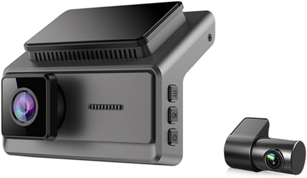 3,75 inch dashcam met dubbele opname, wifi, 2K + 1080p HD-video en bewegingsdetectie voor montage op de voorruit