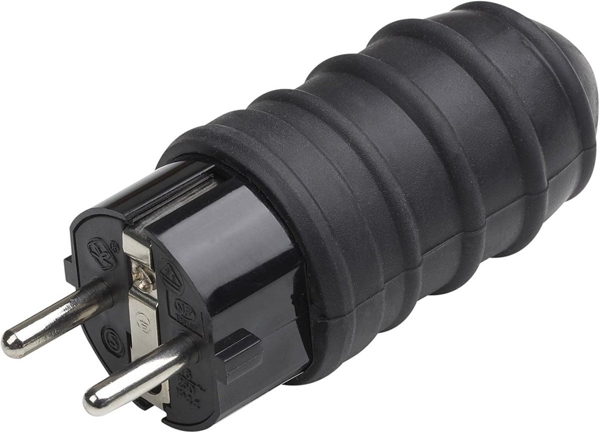 Veiligheidscontactstekker rubber/kunststof zwart 250V 16A IP44
