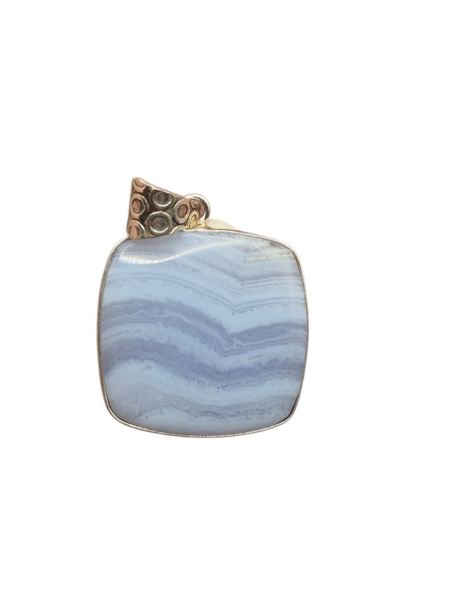 Chalcedoon (Blue Lace Agaat) edelsteen hanger ingezet in 925 Sterling zilver