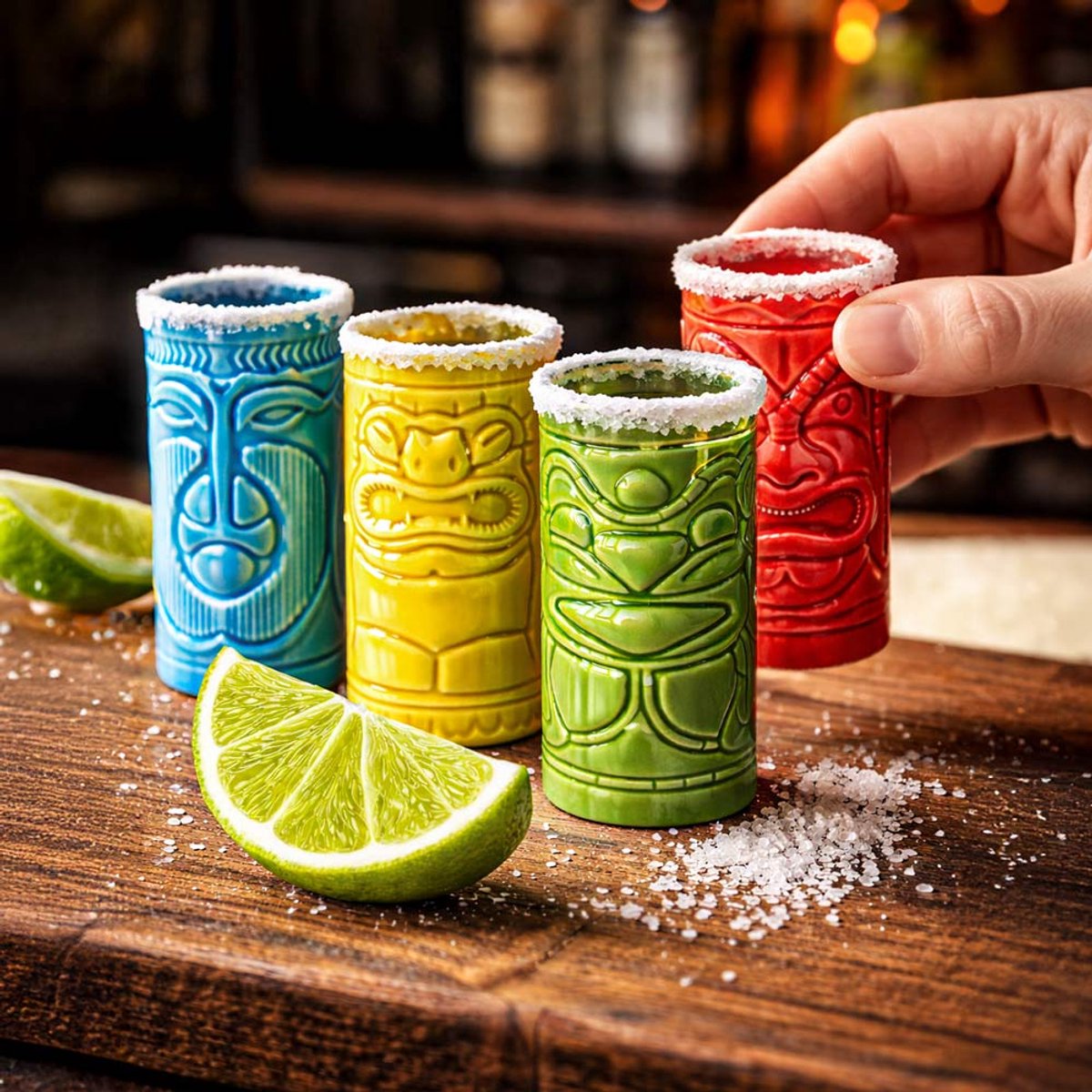 MikaMax Tiki Shotglazen - Set van 4 - Hawaii Party Shotglaasjes - Keramiek - 60 ml - Vaatwasserbestendig