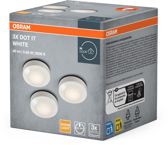 OSRAM DOT-it mobiele LED-lamp in wit van kunststof, verpakking van 3, IP20-bescherming, voor verlichting onder schappen van Merkloos — afbeelding 4