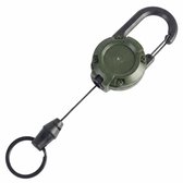 Porte-clés rétractable vert kaki avec mousqueton et anneau à clés – porte-clés outdoor pour femmes et hommes – porte-clés rétractable compact avec boîtier rond et clip métallique
