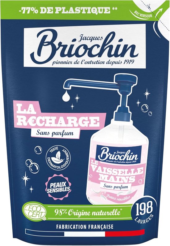 Ecocert geurvrije navulling voor hand- en afwasmiddel 500 ml | Jacques Briochin