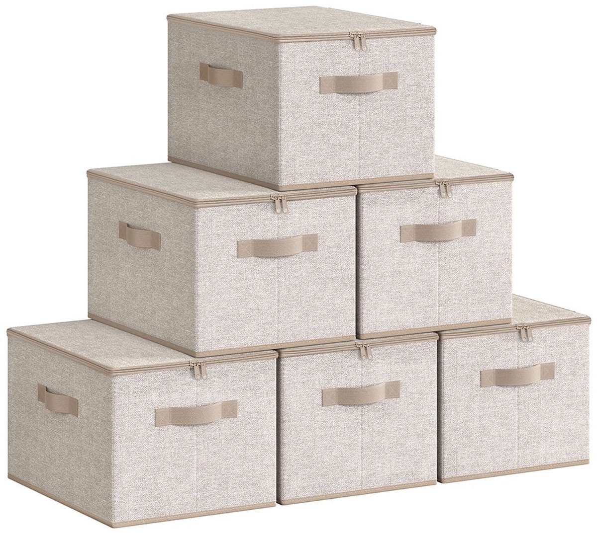 Set van 6 opvouwbare opbergdozen – Non-woven stof – Rustiek bruin – Met deksels en handvatten