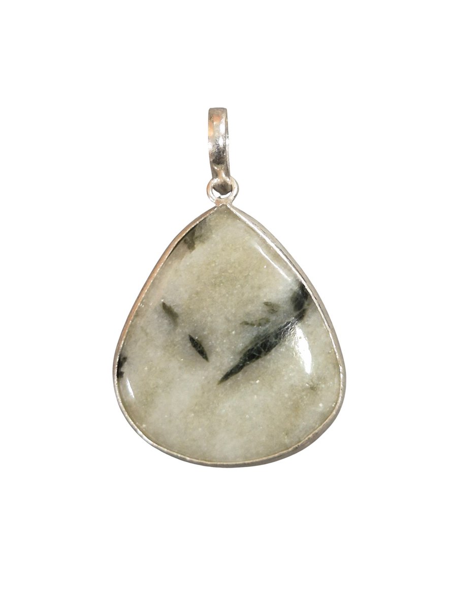 Groene Toermalijn in kwarts edelsteen hanger ingezet in 925 Sterling zilver