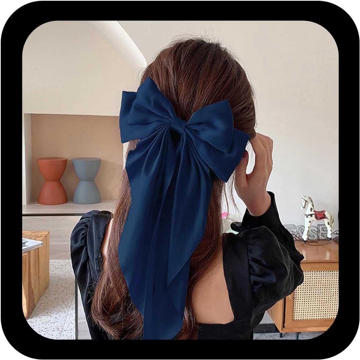 Grote Vintage Haarspeld met Zijden Strik Blauw - Chique Haaraccessoire