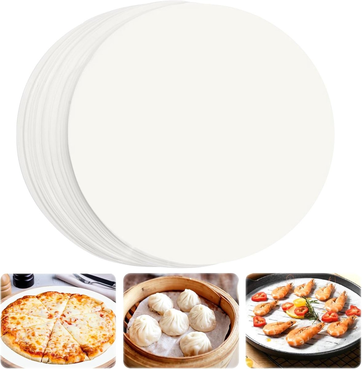 Famanu – Rond bakpapier 150 vellen Ø26 cm, water- en oliebestendig burger- en bakpapier, wit