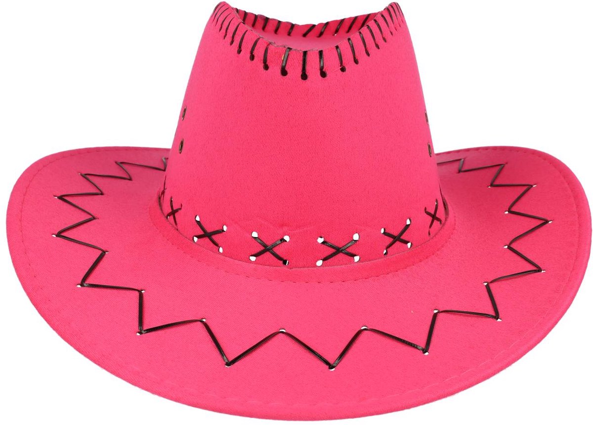 Haarsoires Cowboyhoed - Western Hoed met Stiksel - Onesize - Fuchsia Roze - Cowboy Hoed - Dames & Heren - Festival Carnaval Themafeest