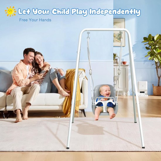 2-in-1 Babyschommel met Verstelbaar Frame voor Binnen en Buiten van Merkloos — afbeelding 2