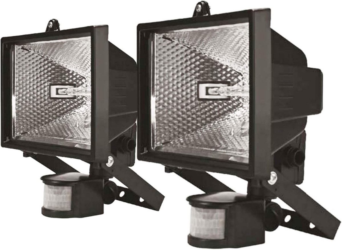Set van 2 Krachtige 400W Halogeen Schijnwerpers met PIR Bewegingsmelder