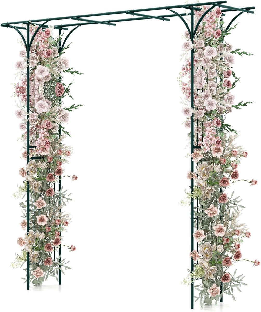 KOMFOTTEU Rozenboog - Tuinboog - Bloemenboog - metaal - met klimhulp voor klimplanten - voor tuin en bruiloft - 205 x 52 x 205 cm