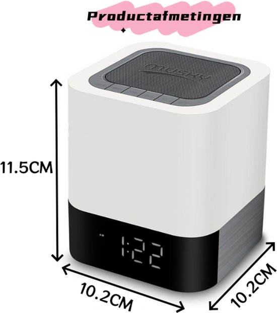 QTTVBTNA - Nachtlamp met Bluetooth Speaker & Wekker - Touch Bedlamp met Dimbaar LED Nachtlicht - Portable speaker - Kleurveranderende Tafellamp met Muziekspeler - Draadloze Speaker voor Slaapkamer, Kinderkamer, Bureau & Cadeaugebruik van QTTVBTNA — afbeelding 4