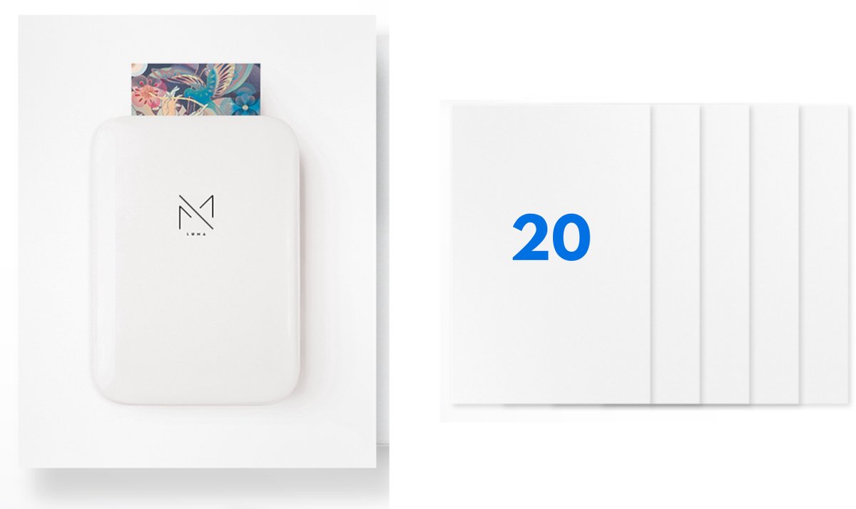 Evolize LUMA mini - Zelfklevend ZINK Fotopapier - 5 x 7,6cm - 2 x 3 inch - 20 stuks