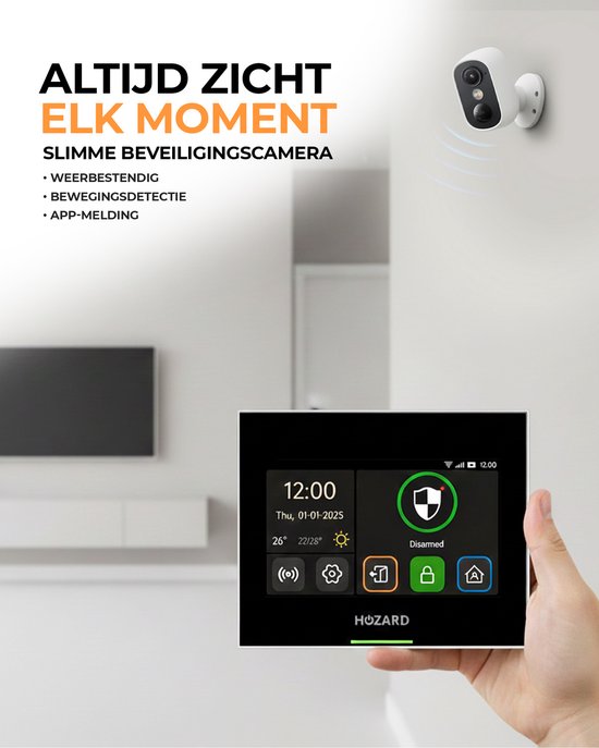 Hozard® Alarmsysteem Pakket A V2.1 - WiFi & 4G Smart Home Beveiligingssysteem - Touchscreen – Slim Keypad