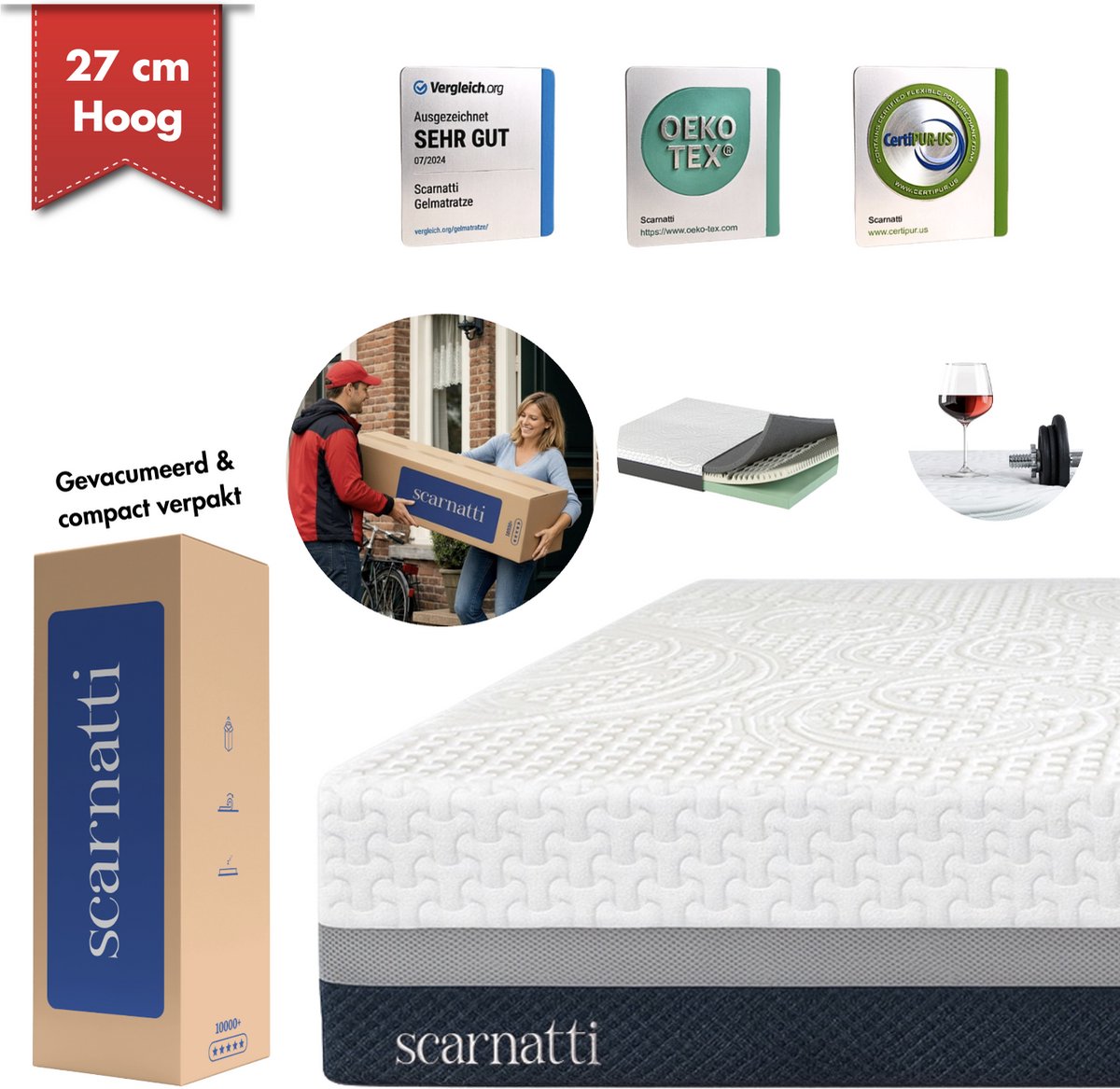 Comfort Matras 140x200 met Bamboe Tijk - 27 cm hoog - 2in1 Traagschuim / Koudschuim matrassen - 140 x 200 cm Logeermatrassen