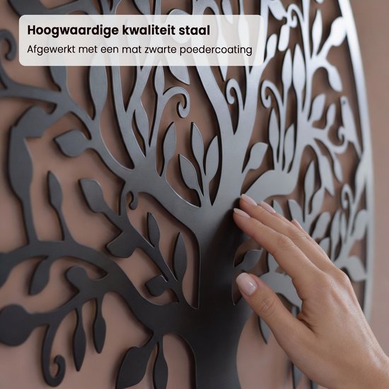 Lifestaal® - Décoration murale industrielle - Arbre de vie - Décoration de salon - Métal - 40x40cm - avec système de suspension - noir