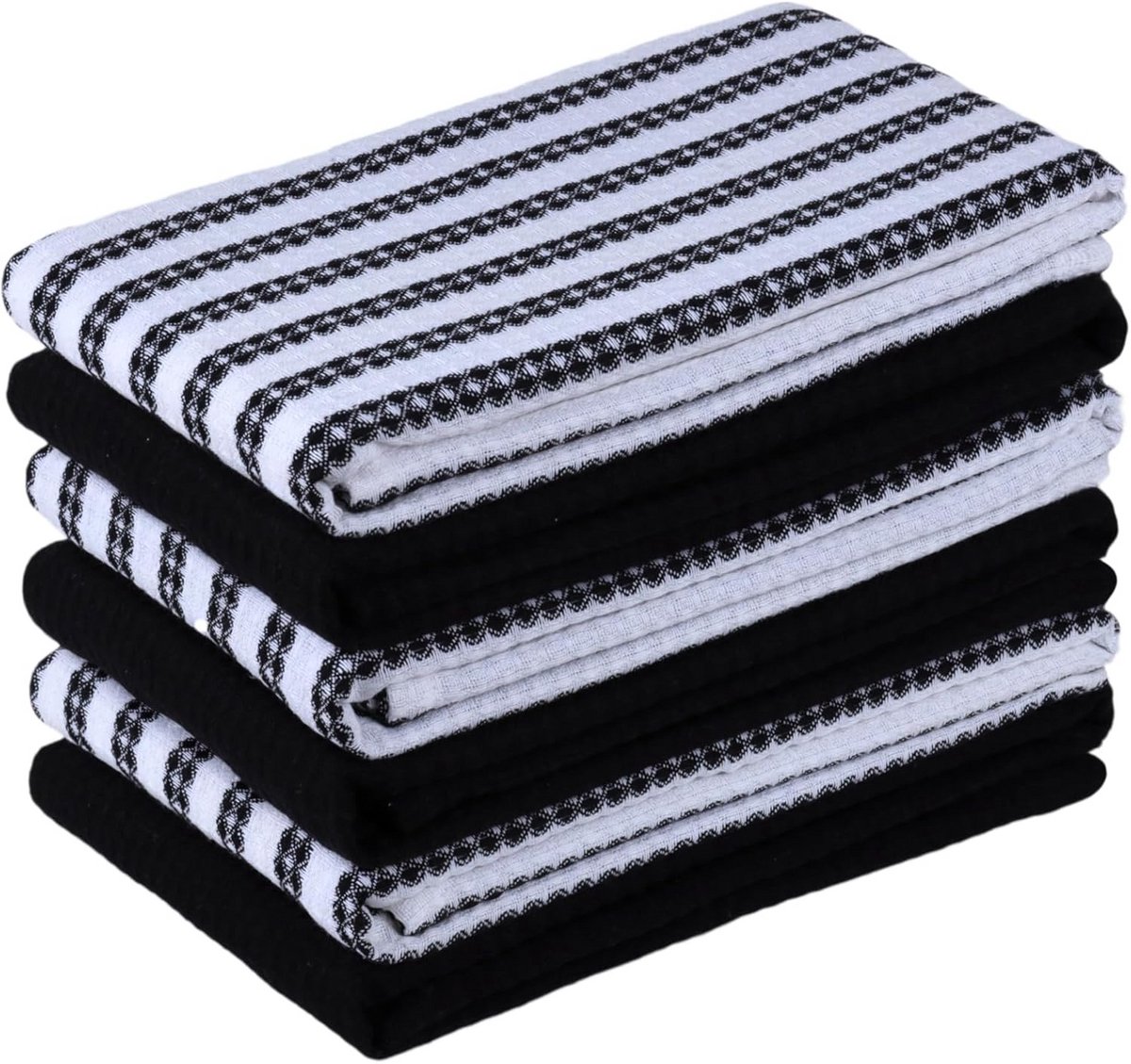 Set van 6 Katoenen Keukendoeken Zwart/Wit - Zeer Absorberend en Sneldrogend