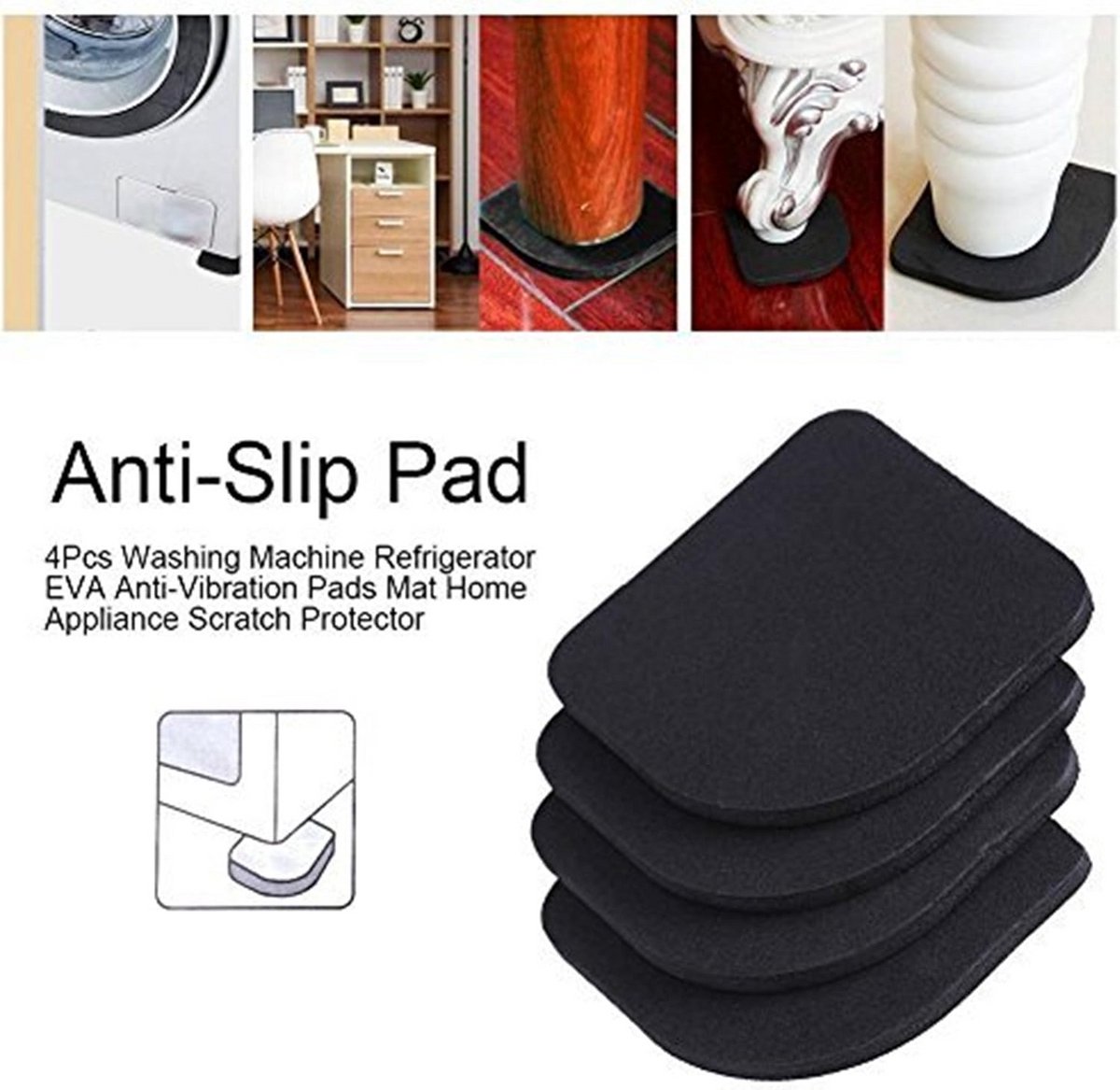 Universele Anti-Trillings Pads voor Wasmachine en Koelkast - Schokdempend en Antislip (4 Stuks)