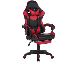 Ergonomische Bureaustoel/Gamingstoel – Verstelbare Rugleuning – 360° Draaibaar - Met Armleuningen En Voetsteun - Hoofdsteun & Lendensteun - Zwart, rood