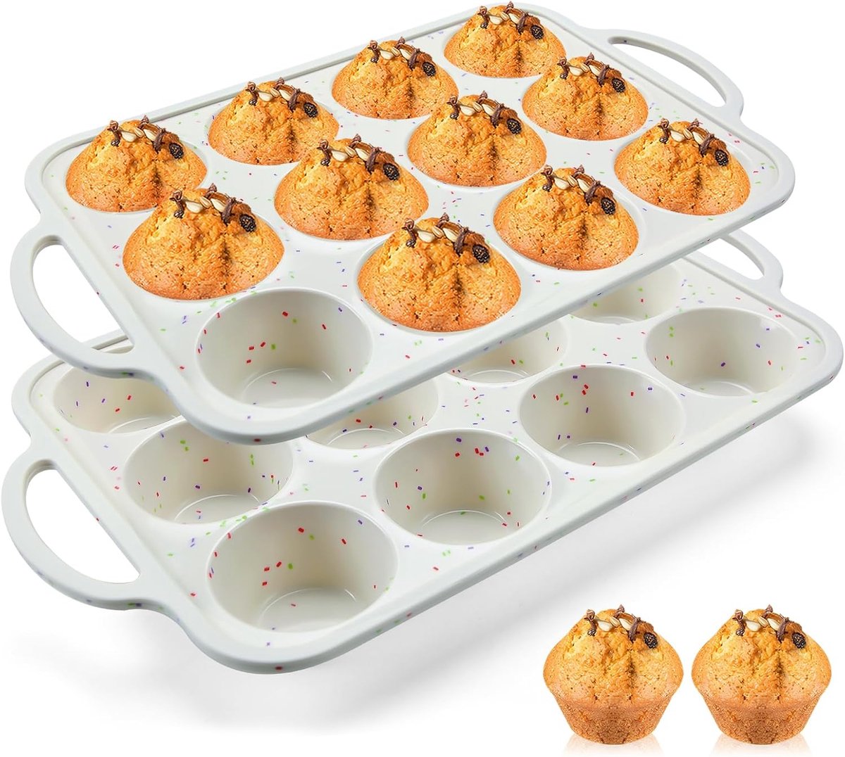 Gigicial Siliconen Muffinvorm - Cupcakevorm - Hittebestendig Tot 232 °C / Veilig Voor Oven En Vriezer - 2 Stuks - Gestippeld
