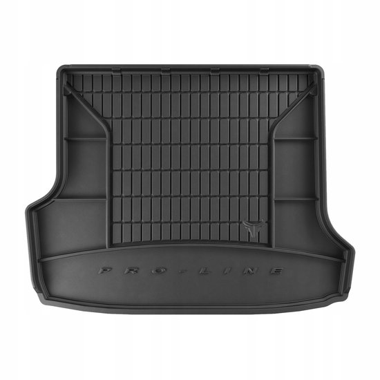 Zwarte PRO-LINE kofferbakmat met een reliëfpatroon en verhoogde rand.