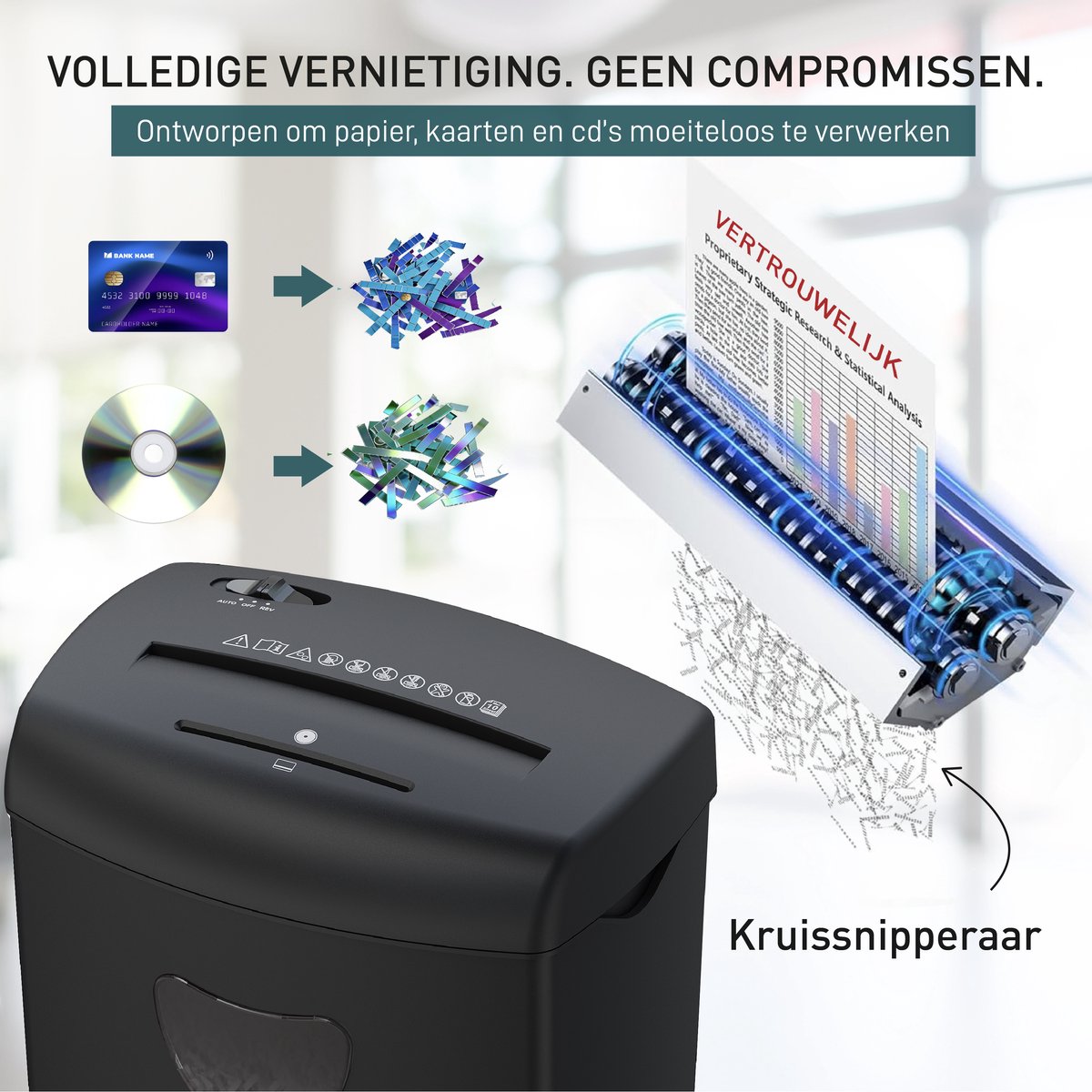 ADSafety Papierversnipperaar P4 Cross Cut - Papiervernietiger Voor Thuis & Kantoor - 21 Liter - 10 Vellen - Vernietigt ook CD's & Pasjes - Zwart thumbnail 8