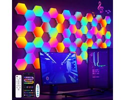 Hexagon LED Wandlamp RGB – Muziek Sync & 16 Miljoen Kleuren – Smart App Verlichting – 20 Zeshoek Panelen – Game – Game kamer – Gameroom