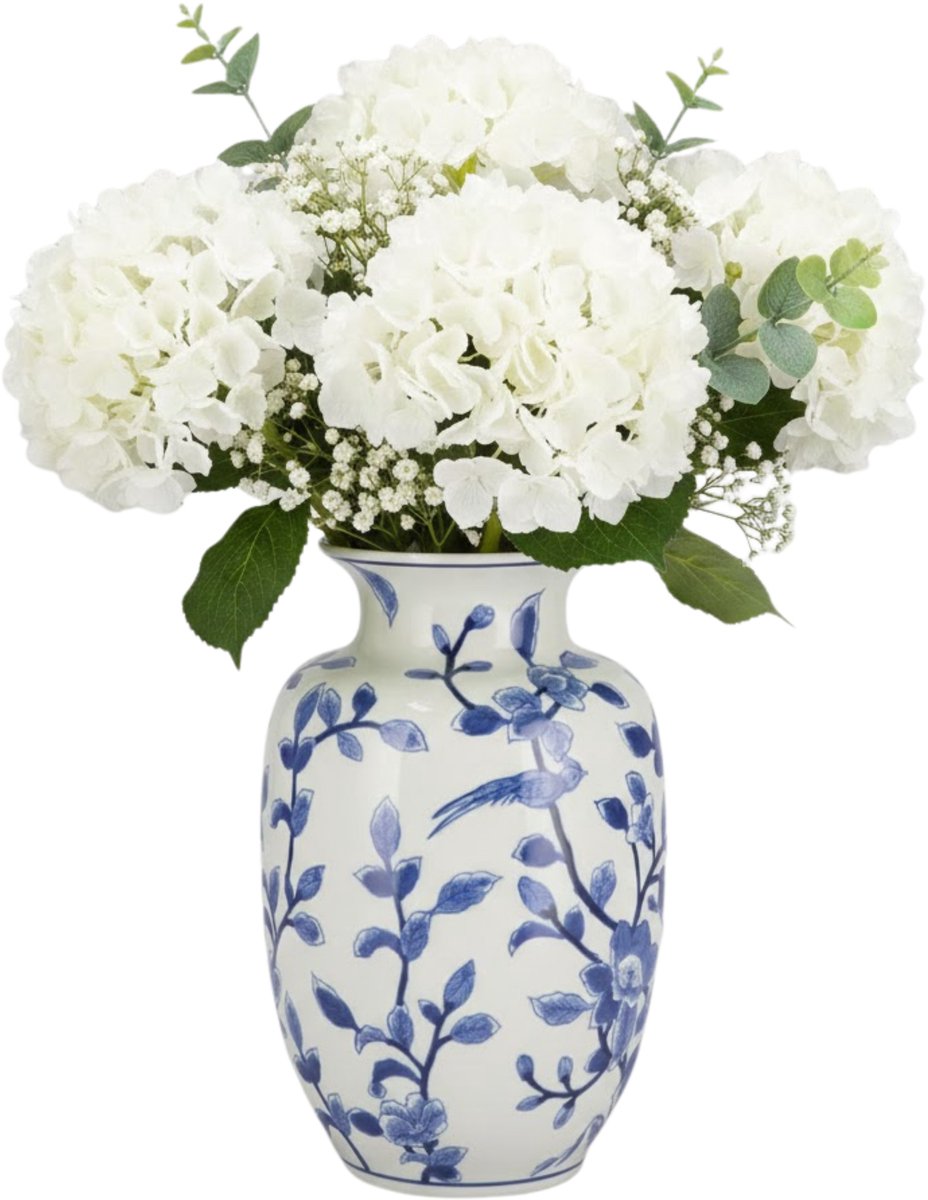 DK design Chinese vaas Asian - blauw - porselein - D21 x 32 cm - bloemenvaas