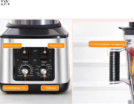 Deniva - 3 in 1 Blender - Blender Smoothie - 3L + 1,5L + 0,5L - IJs Vermalen - Keukenmachine - Sapmaker - 3 Containers - 9500 W van Deniva — afbeelding 4