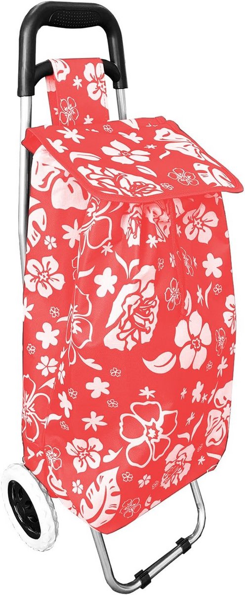 Inklapbare Boodschappentrolley met Wielen, Lichtgewicht Winkelwagen met Bloemenprint Paars