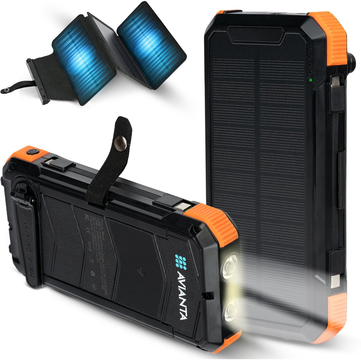 Avianta® Solar Powerbank 30.000 mAh met 3 Zonnepanelen - Avianta®Solar - €89,95
