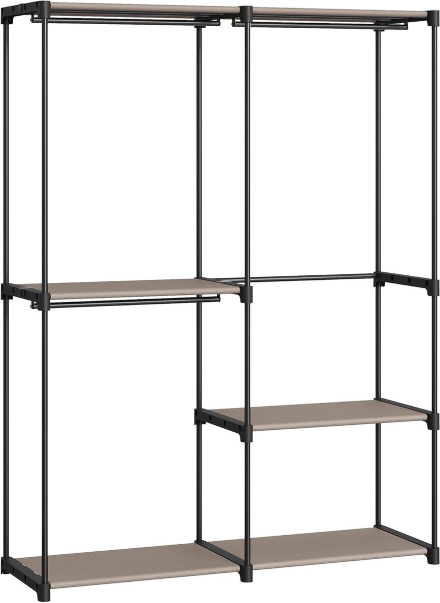 SONGMICS - Open kledingkast - kledingrek - kledingroede - kledingkast - 43 x 138 x 182 cm - 3 hangvakken, - taupe