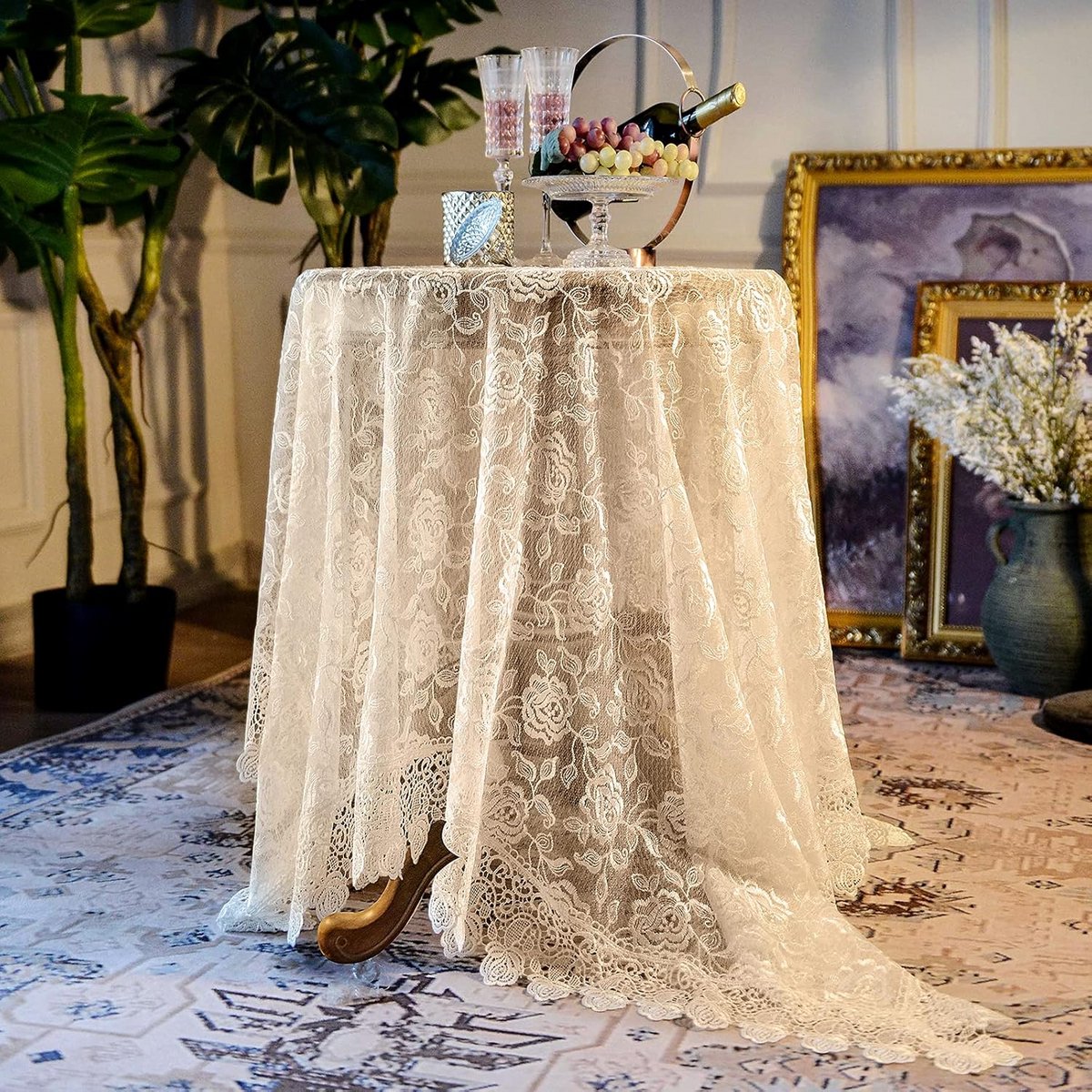 Klassiek Geborduurd Tafelkleed Vierkant voor Binnen en Buiten - Stofdicht Overtrek