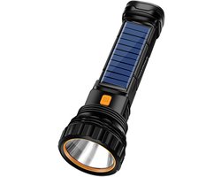 Travelhawk Zaklamp - Zaklamp Led - Zaklamp Militaire - Zaklamp op Batterijen - 1000 Lumen - Zonnepaneel - Waterproof - Zwart