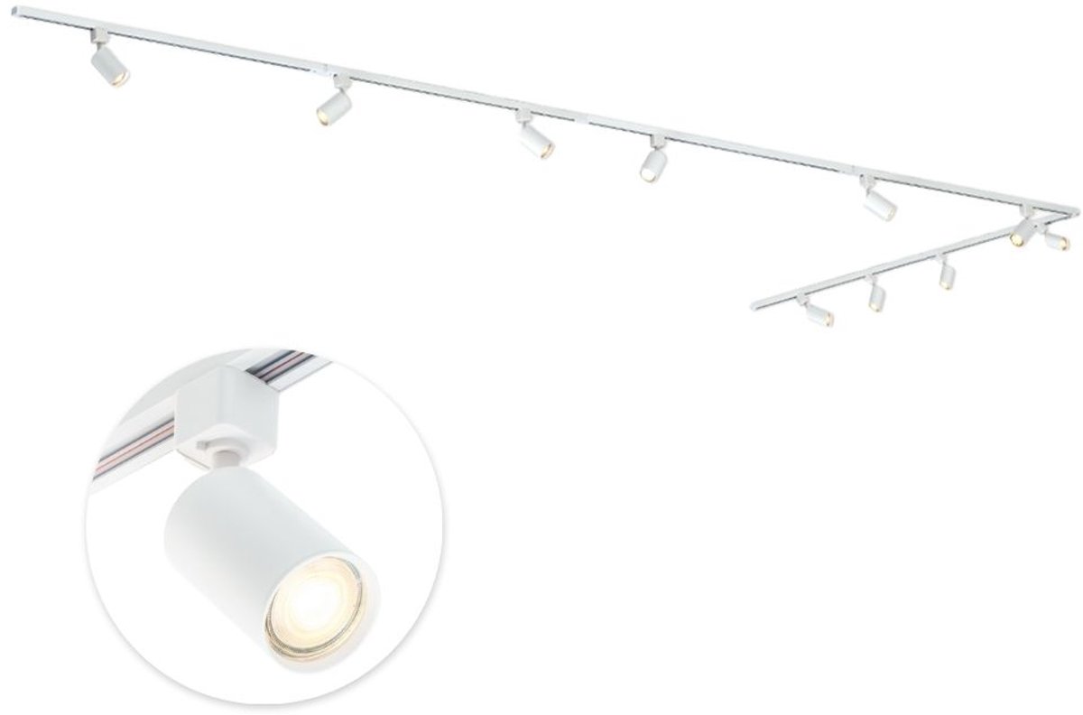 Qub Focus Railverlichting - Wit - 500 cm - L-Vorm - 10x GU10 Spots - Dimbaar - Complete Set